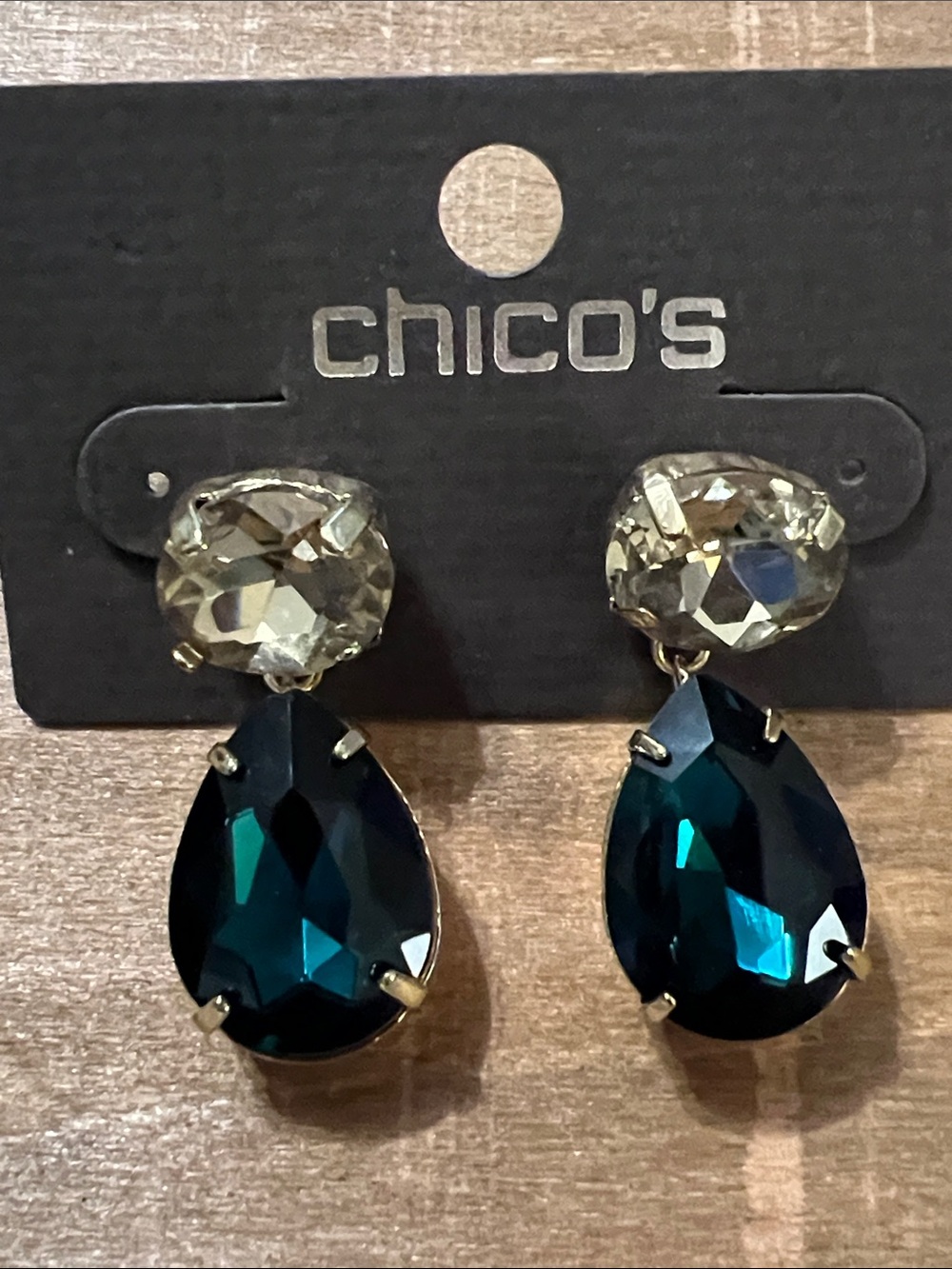 3/$18 Chico's Teal Drop Crystal Earrings Lot 774